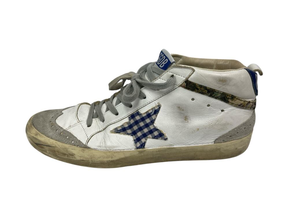 Golden Goose Mid Star Women's White Blue Lace-Up Mid-Top Sneakers Shoes Size 8.5